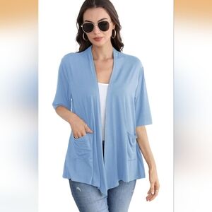ADANIKI Womens Short Sleeve Open Front Lightweight Cardigan Color Blue Size L